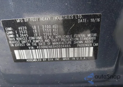 2017 Subaru Legacy 3.6R Limited z USA, uszkodzony, nr VIN 4S3BNEN65H3034465